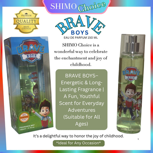 Brave Boys perfume packaging with product and box on a colorful background