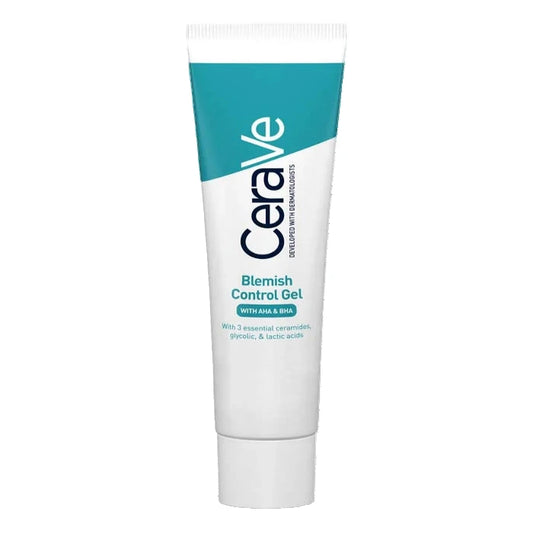 CeraVe blemish control gel tube on a white background