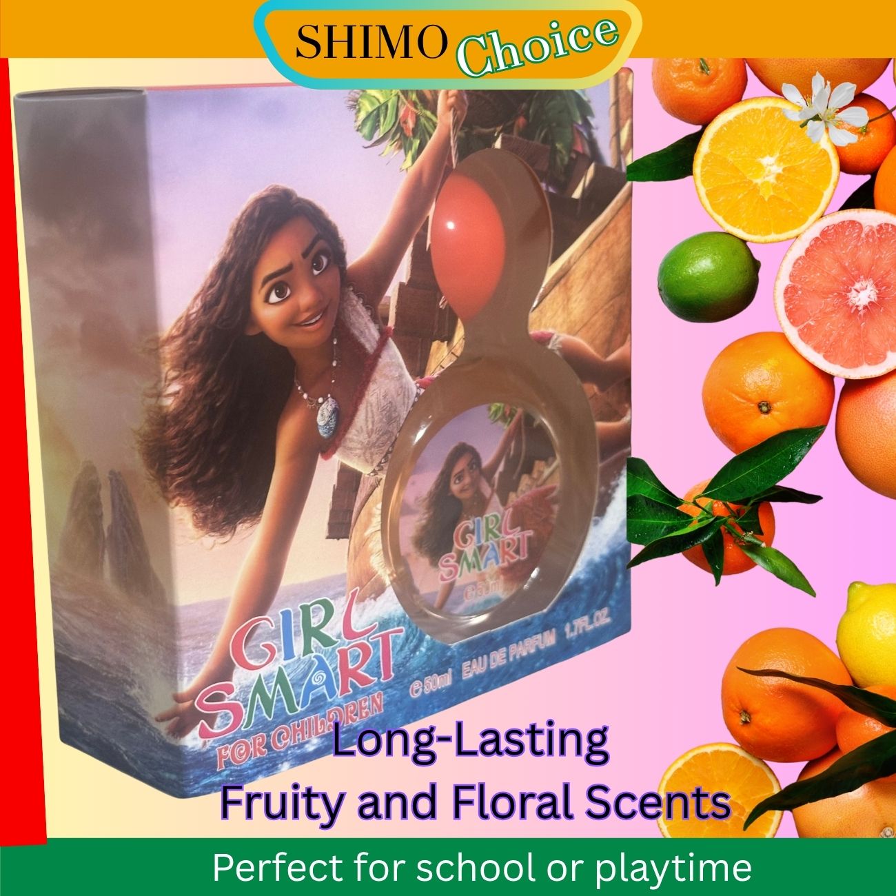 Product packaging with a character and fruit illustrations, labeled 'Shimo Choice'.