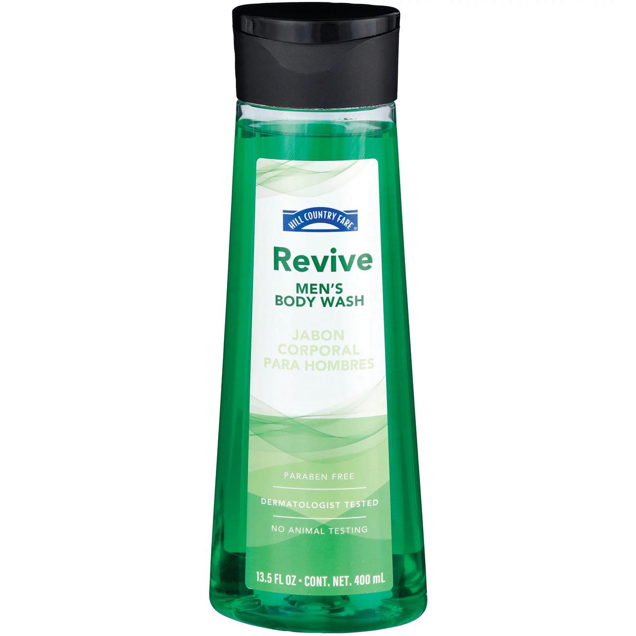 Green bottle of Hill Country Lavender Men's Body Wash with black cap on a white background