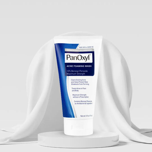 PanOxyl acne foaming wash tube on a white background