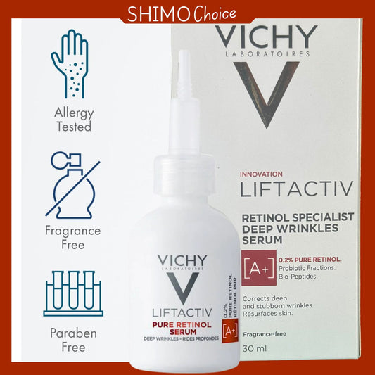 Vichy Liftactiv serum with branding and product details on a white background