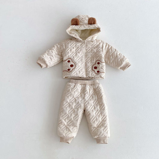 Winter Infant Baby Teddy Paws Pattern Long Sleeves Coat With Thick Pants Cute Sets-1