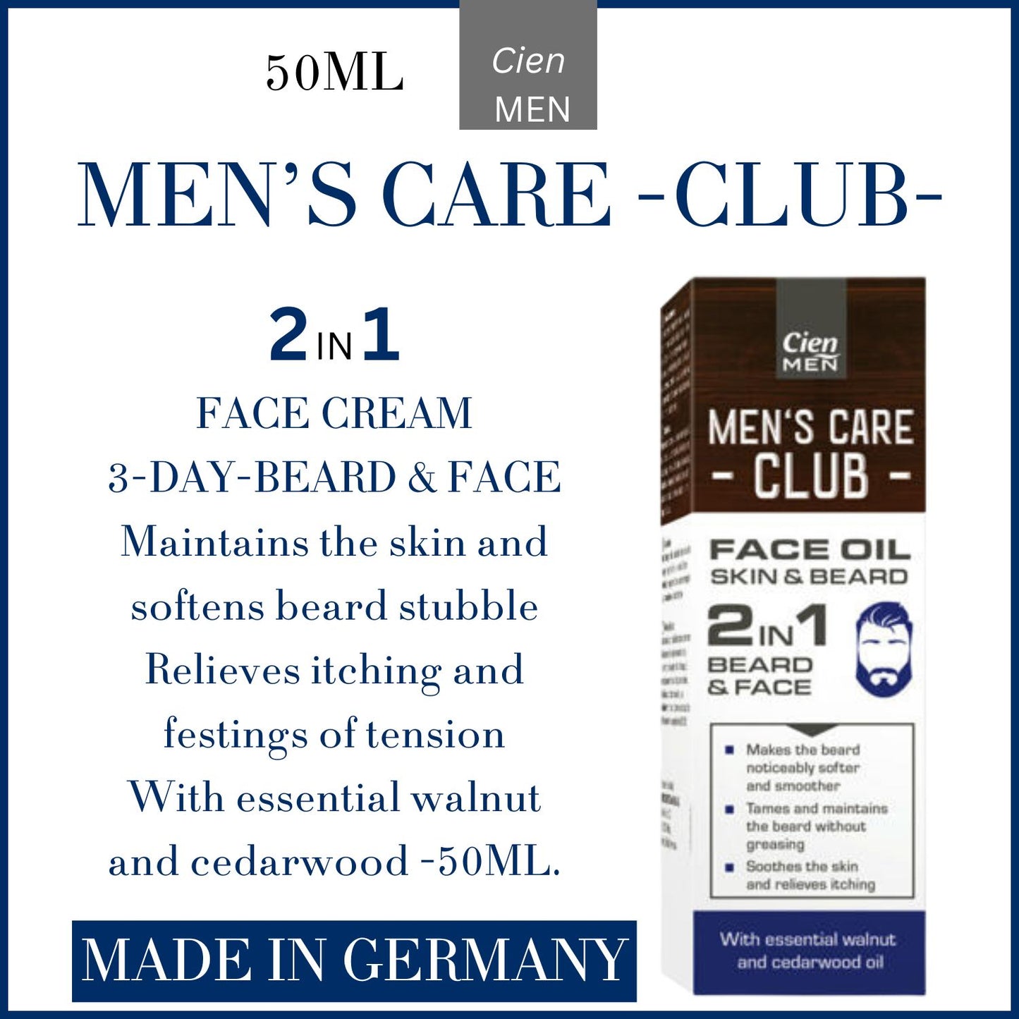 Men's Care Club - 2in1 Face and Beard Cream -50ML- GERMANY