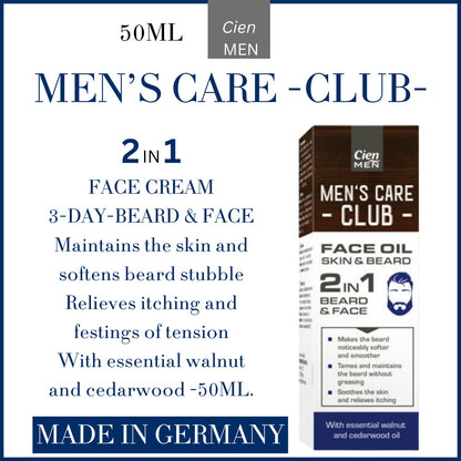 Men's Care Club - 2in1 Face and Beard Cream -50ML- GERMANY