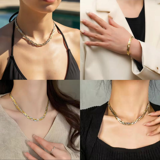 Three-color Bracelet Flat Necklace Set.