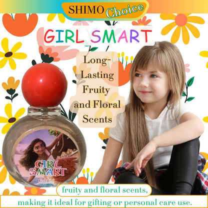 Girl Smart perfume bottle with a child and colorful floral background  'Shimo Choice'.