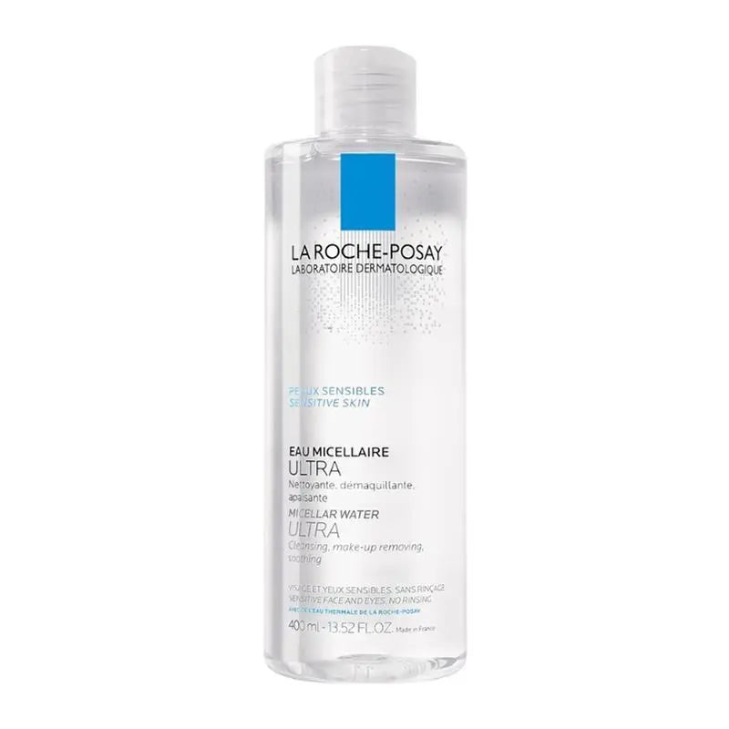 La Roche-Posay micellar water bottle on a white background