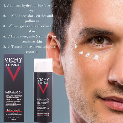 Vichy Homme Hydra Mag C+ Anti-Fatigue Moisturizing Care for Face & Eyes – 50ml