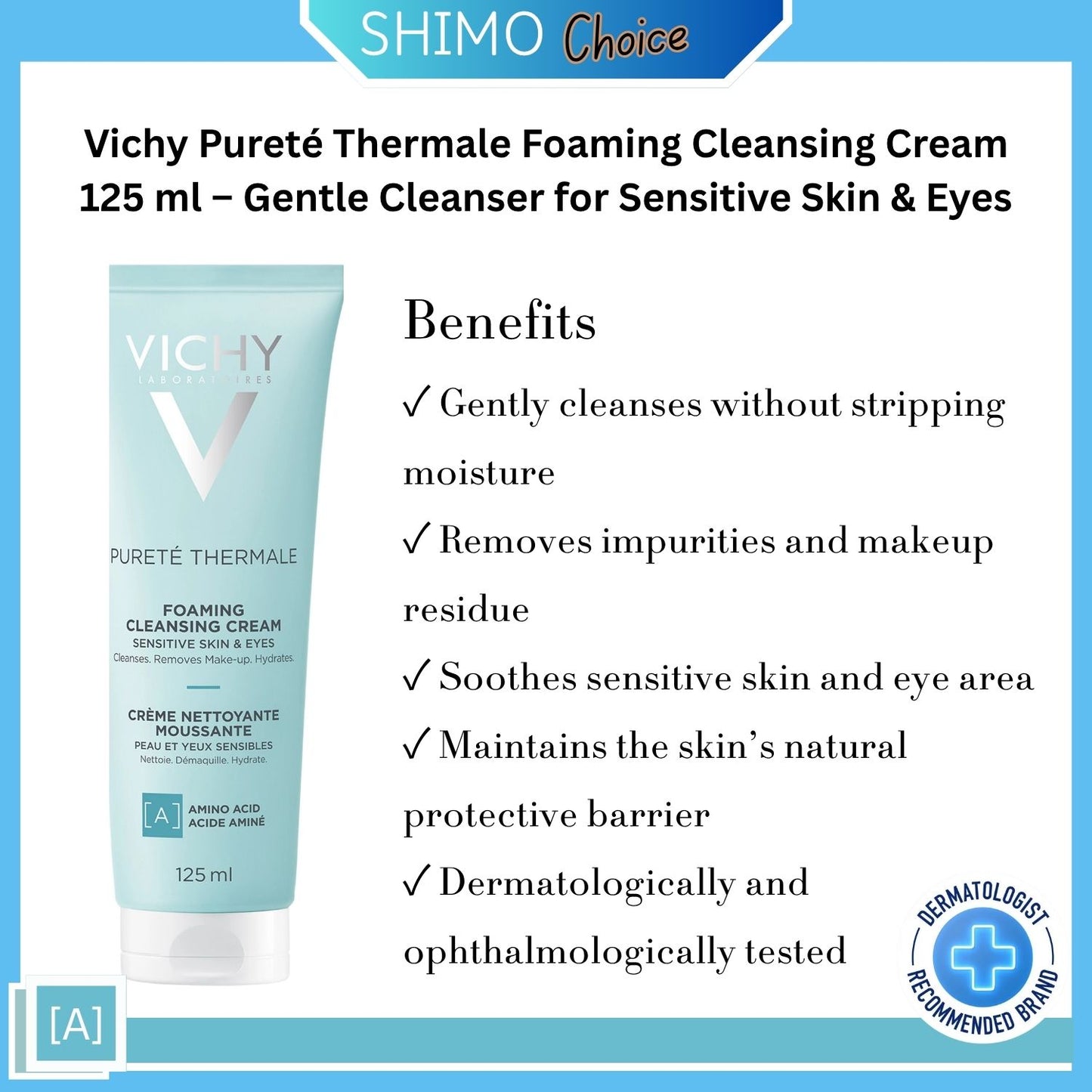 Vichy Pureté Thermale Foaming Cleansing Cream 125 ml – Gentle Cleanser for Sensitive Skin & Eyes