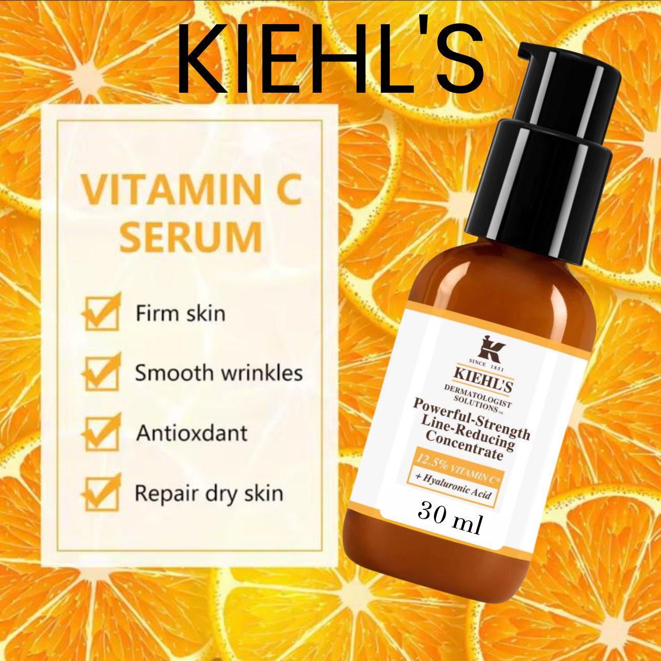 KIEHL'S - A Powerful Strength Anti-Wrinkle and Whitening Serum 30ml Reducing Line Concentrate for Face Body for Home Use for Aging Skin